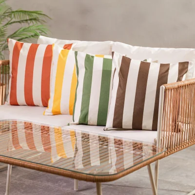 The Range 4PK Cushion Deck Stripe, x1  Yellow, x1, Olive, x1 Chocolate, x1 Terracotta