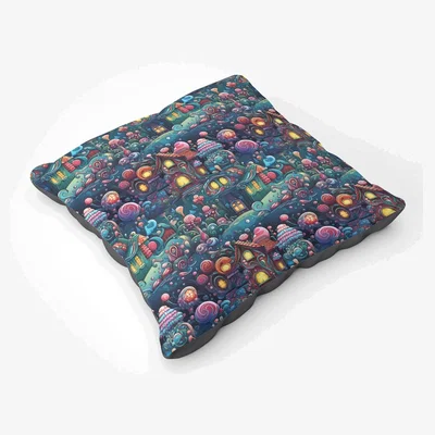 The Range Whimsical Gingerbread House Pattern Floor Cushion - Blue