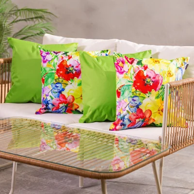 The Range 4PK Cushion x2 Painterly Floral x2 Plain Lime
