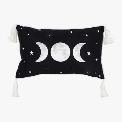 The Range Rectangular Black Moon Cushion with Tassels & Removable Inner - Black