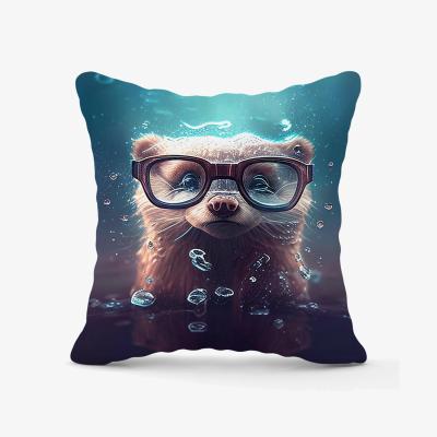 The Range Ferret With Glasses Splashart Water  Outdoor Cushion - Blue / 45cm