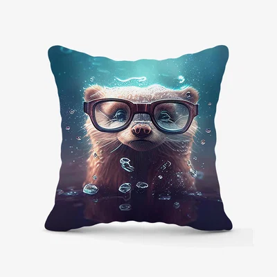 The Range Ferret With Glasses Splashart Water  Outdoor Cushion - Blue / 45cm