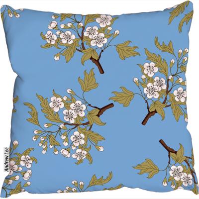 The Range Ornate Branches Of Hawthorn Blossom Cushion - Blue / 45cm