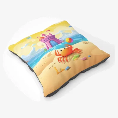 The Range Orange Crab On A Beach Holiday Floor Cushion - Yellow