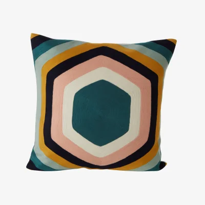 The Range Bosie Ozella Hexagonal Design Embroidered Cushion - Multicolour