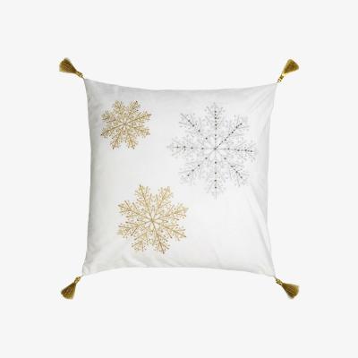 The Range Snowflake Embroidered Cushion - White