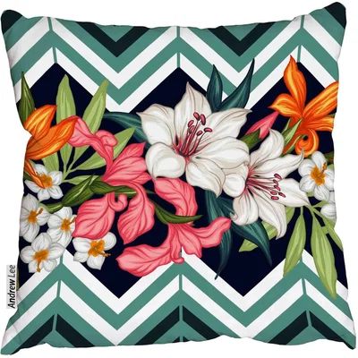 The Range Tropical leaves and flowers Cushion - Green / 45cm