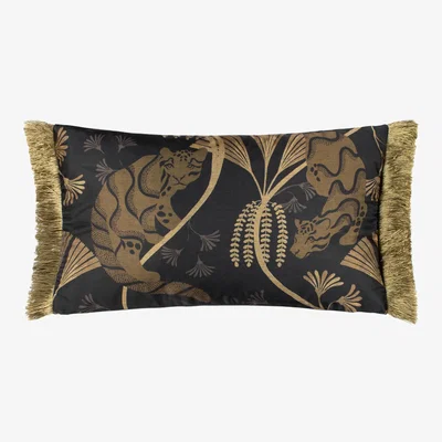 The Range Moondusk Rectangular Jacquard Fringed Cushion - Noire Black / 80 Feather 20 Polyester / 80 Polyester 20 Feather