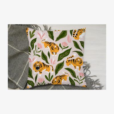 The Range Cute Tigers And Tropical Leaves And Flowers Cushion - Yellow / 45