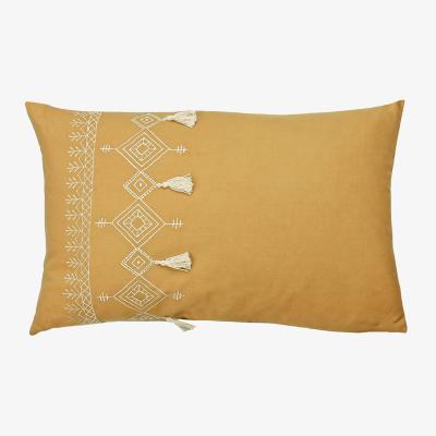 The Range Pritta Cotton Embroidered Tasselled Cushion - Mustard