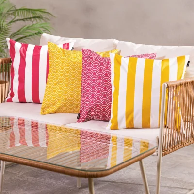 The Range 4PK Cushion, Deck Stripe, x2 Pink, x2 Yellow