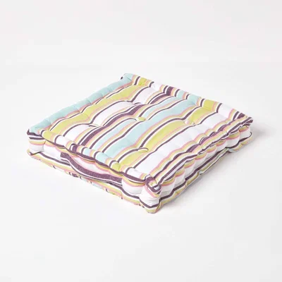 The Range Homescapes Cotton Osaka Green Stripes Floor Cushion - Green / 10cm
