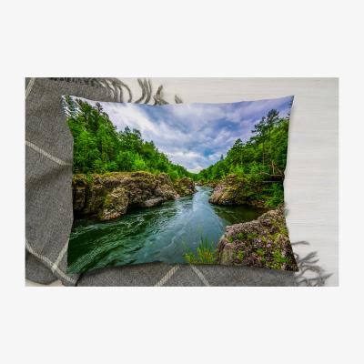 The Range River In Mountain Forest Landscape Cushion - Green