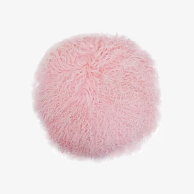 The Range Bosie Real Mongolian Fur Pink Round Cushion - Pink