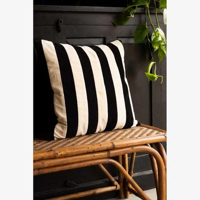 Rockett St George Black & Off-White Stripe Velvet Cushion