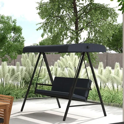 The Range Outsunny 3 Seat Garden Swing Chair w Adjustable Canopy Cushions - Grey