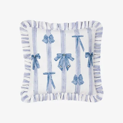The Range Noortje Ruffle Bows Printed Feather Rich Cushion - Multicolour / Polyester