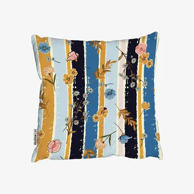 The Range Beautiful Meadow Flowers On Candy Colorful Brush Stripe Outdoor Cushion - Blue / 45cm