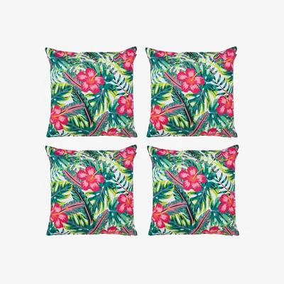 The Range Tropical Pink Flower Outdoor Cushion (Set of 4) - White