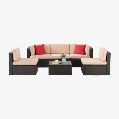 The Range 6 Piece Outdoor Garden Rattan Furniture Set Lounge Set With Cushions - Brown