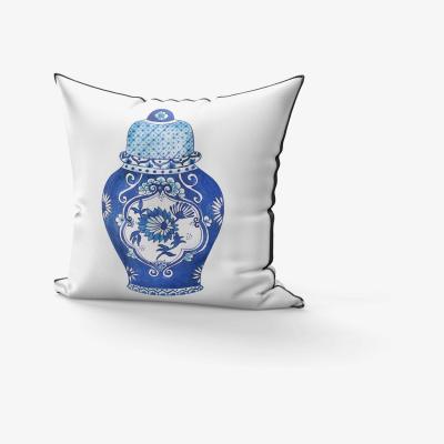 The Range The Mia Vase Bleu Blanc Cushion With Filling - White and Blue