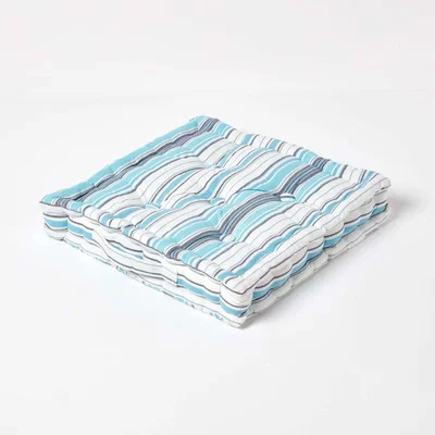 The Range Homescapes Cotton New England Stripes Floor Cushion - Blue / 10cm