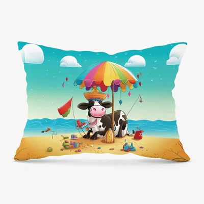 The Range Cow On A Beach Holiday Cushion - Yellow / 33cm