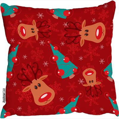 The Range Reindeer And Tree Pattern Outdoor Comfy Cushion - Red / 60cm