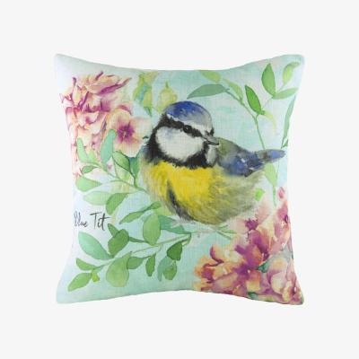 The Range Spring Birds Blue Tit Printed Cushion - Multicolour / 80 Feather 20 Polyester / 80 Polyester 20 Feather