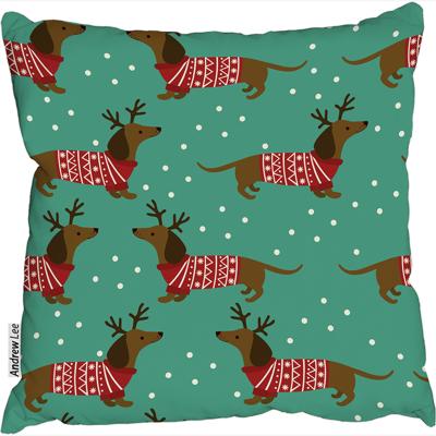 The Range Dutchshunds In Christmas Stylish Cushion - Green / 60cm