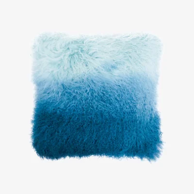 The Range Bosie Real Mongolian Fur Blue Ombre Square Cushion - Blue