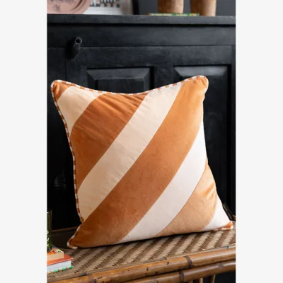 Rockett St George Terracotta & Peach Diagonal Stripe Velvet Cushion