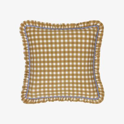 The Range Maude Gingham Reversible Piped Feather Filled Cushion - Gold