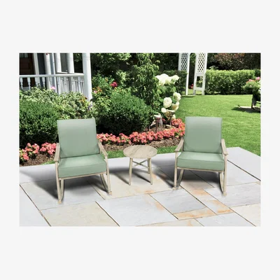 The Range Sardinia 3 Piece Garden Patio Furniture Rocker Set - Sage Colour - 2 Extra Wide Cushioned Seats & Table