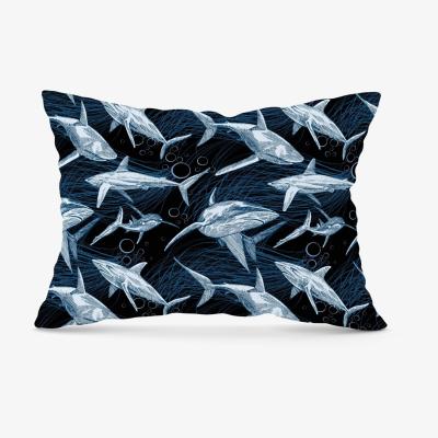 The Range Hand Drawn Shark Pattern Cushion - Blue / 28cm