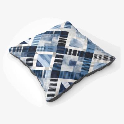 The Range Checkered Square Black And Blue Floor Cushion - Blue
