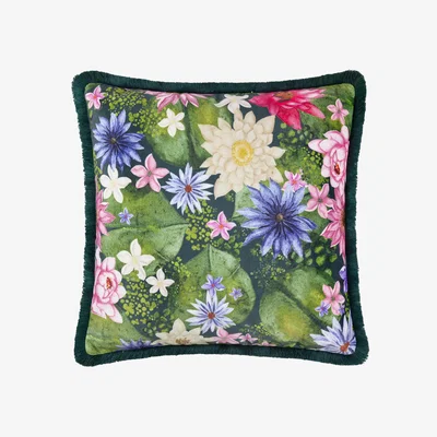 The Range Marjoelle Flowers  Printed Velvet Cushion - Multicolour / Feather