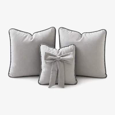 The Range Set Of 3 Plush Velvet Bespoke Cushion Set With Piping  - Silver