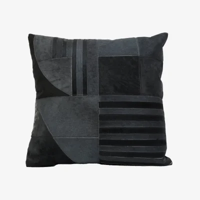 The Range Bosie Safira Black And Grey Hair on Leather Cushion - Black