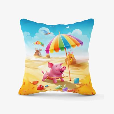 The Range Pig On A Beach Holiday Cushion - Yellow / 45cm