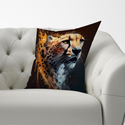 The Range Cheetah Face Splashart Dark Background Cushion - Yellow / 60cm