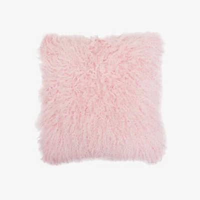 The Range Bosie Real Mongolian Fur Pink Square Cushion - Pink