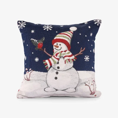 The Range Noel Square Luxury Chenille Xmas Snowman Snowflakes Filled Cushion - Blue