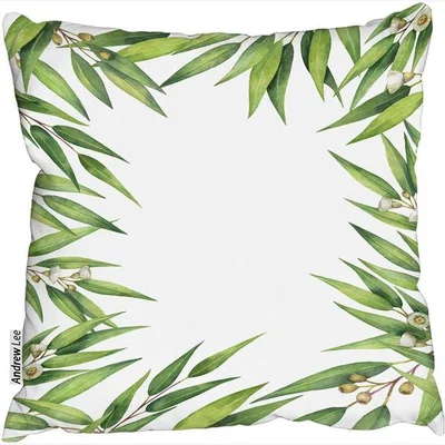 The Range Leaves Border Cushion - Green / 60cm