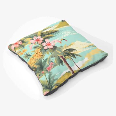 The Range Palm Trees and Hibiscus  Floor Cushion - Green