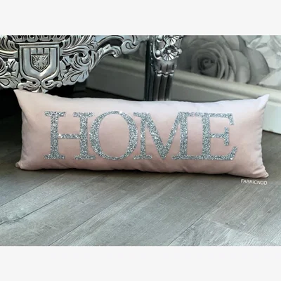 The Range Soft Pink Plush Velvet Sparkly 'Home' Cushion - Soft Pink