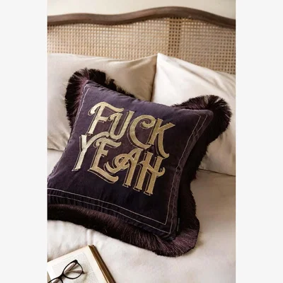 Rockett St George Gold Embroidered Fuck Yeah Cushion