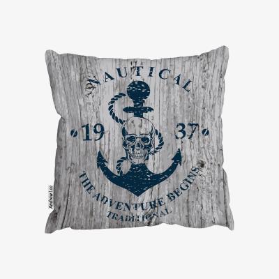 The Range Anchor Print On Wood Outdoor Cushion - Blue / 45cm