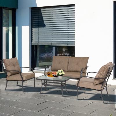 The Range Outsunny 4 Piece Metal Frame Outdoor Dining Set - Brown Cushion and Black Frame