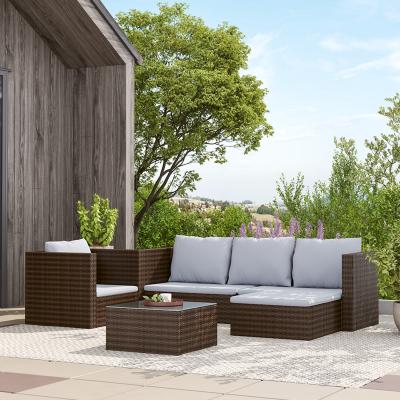 The Range 5 Piece Patio Lounge Set With Cushions - Brown / 212*70*65cm, 70*60*63cm, 80*70*65cm